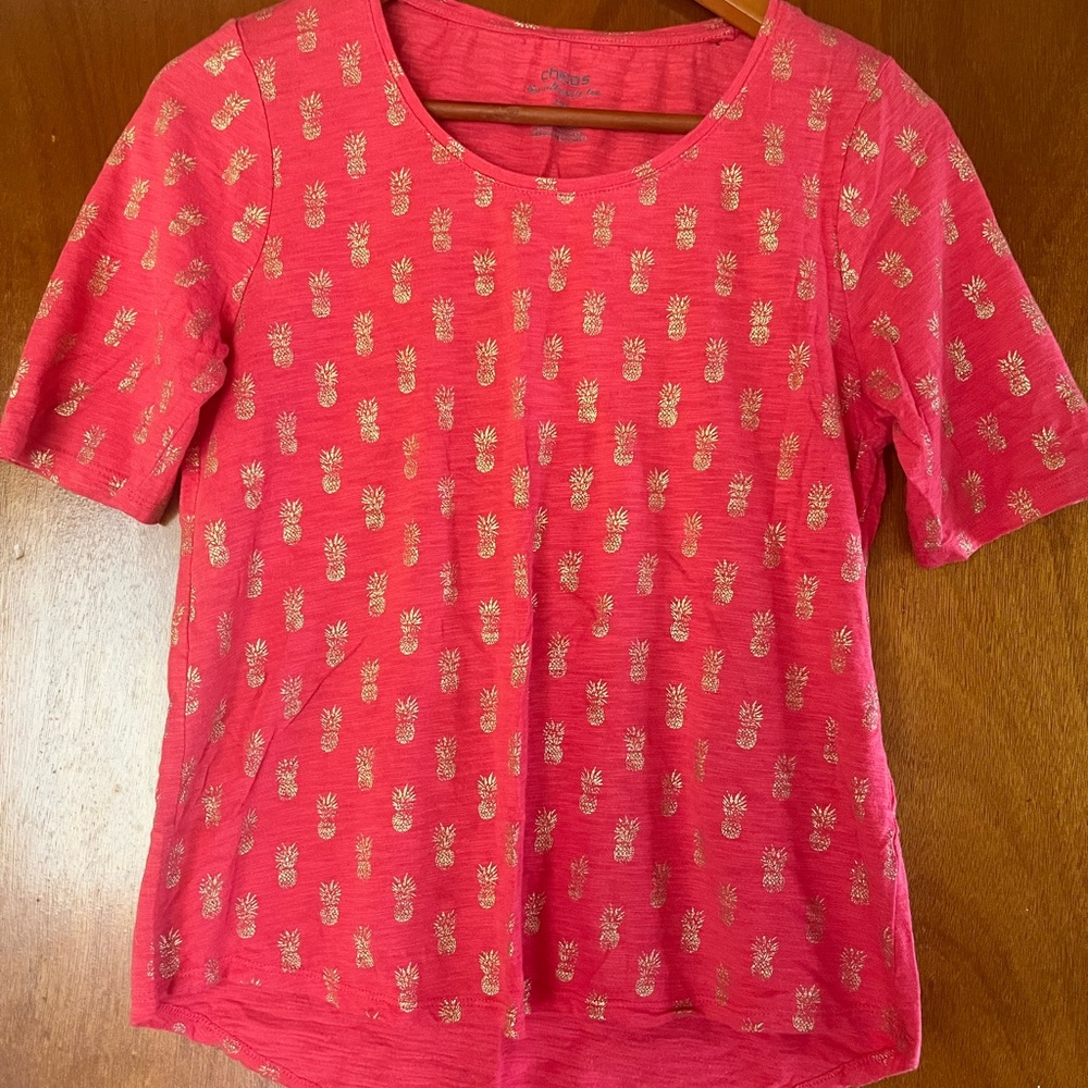 Chico's Short Sleeve Orange and Pink Blouse